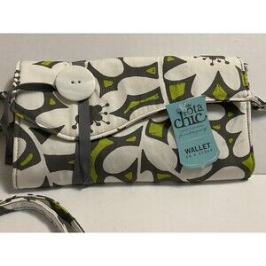 C.R. Gibson Rapture Wallet White Green Floral Crossbody Bag Slim Fold NWT Button